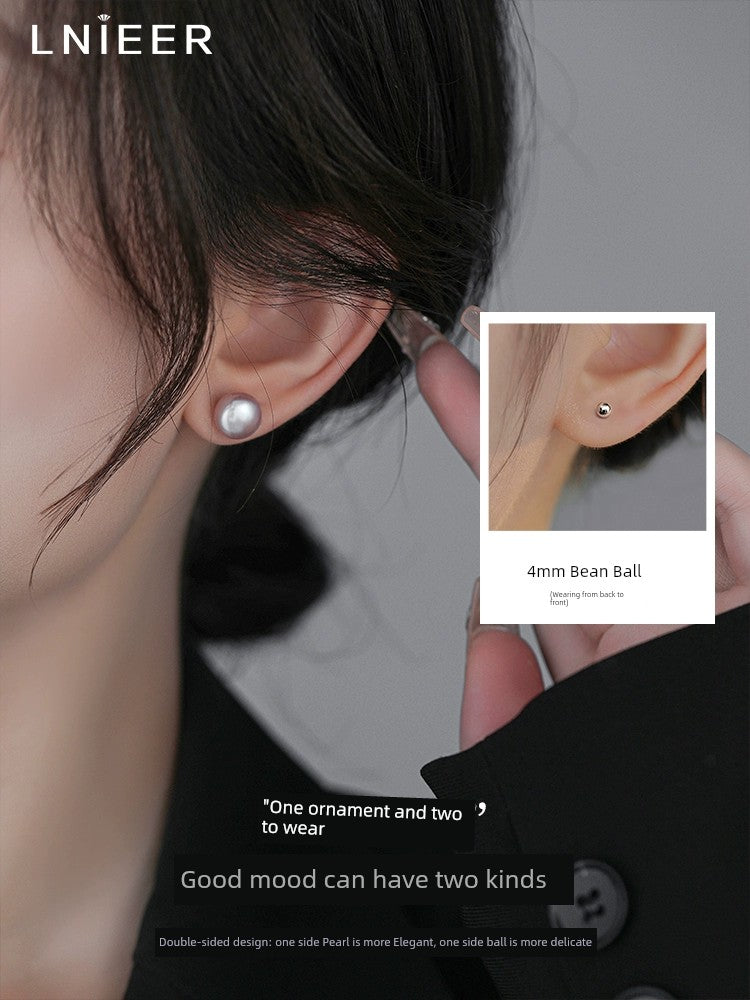 999 Sterling Silver Natural Pearl Ear Studs Female S