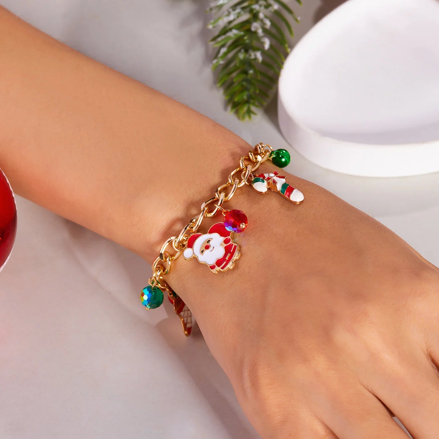 Santa Claus Star Christmas Tree Snowman Enamel Tassel Bracelet For Women