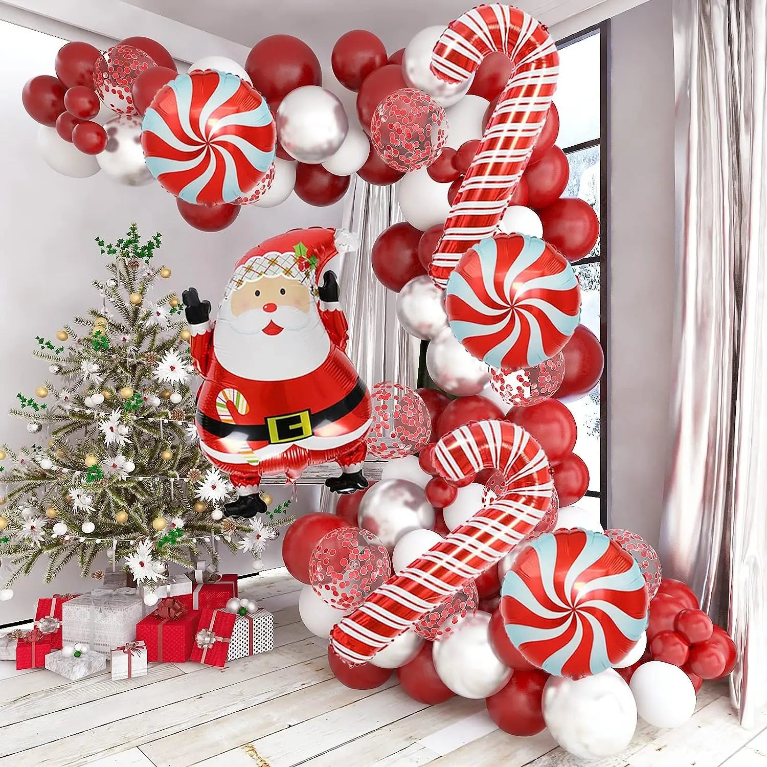 Christmas Theme Decoration Balloon Chain Santa Claus Candy Cane Lollipop Aluminum Film Balloon Latex Balloon Chain