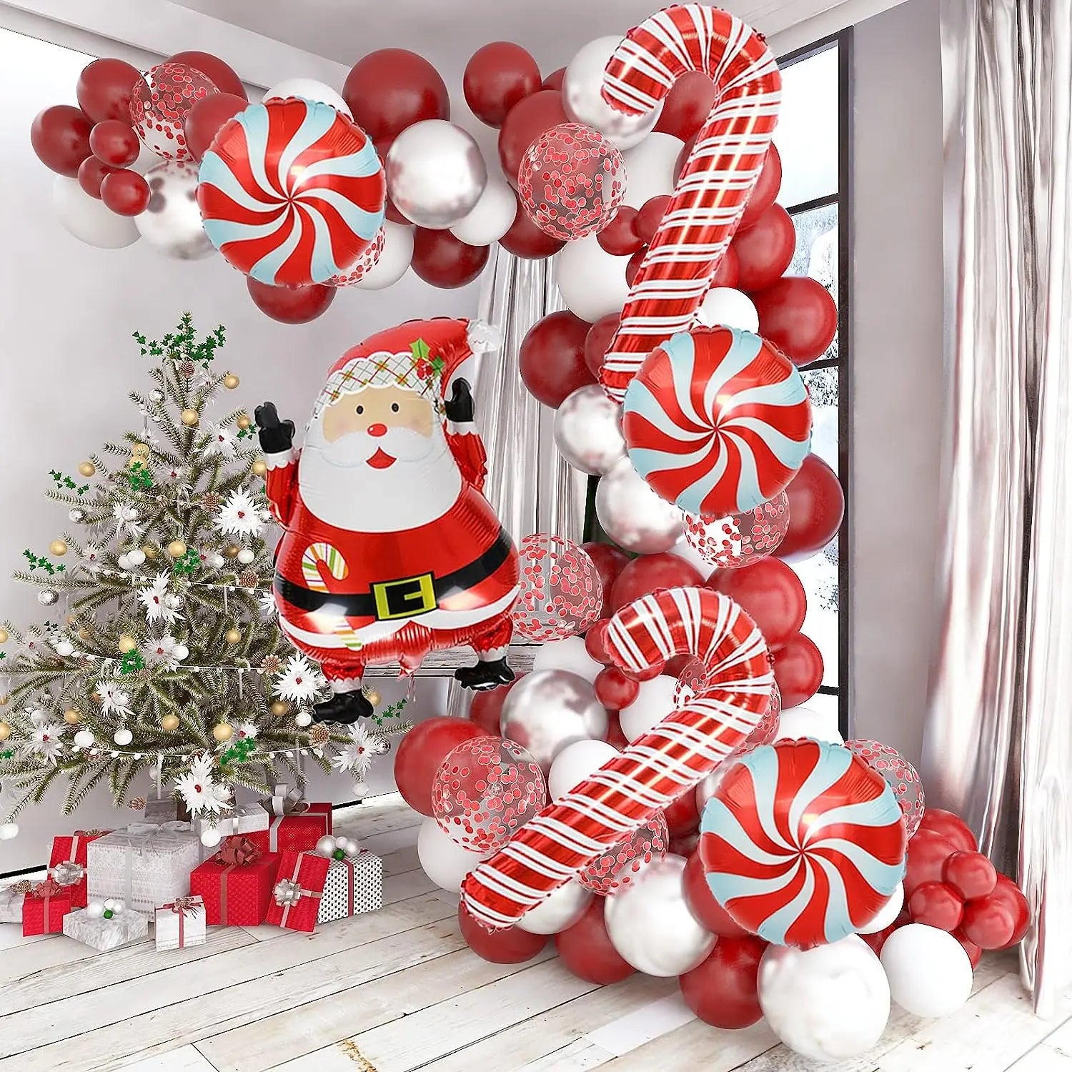 Christmas Theme Decoration Balloon Chain Santa Claus Candy Cane Lollipop Aluminum Film Balloon Latex Balloon Chain