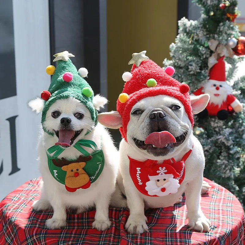 Pet Christmas Hat Scarf Dog