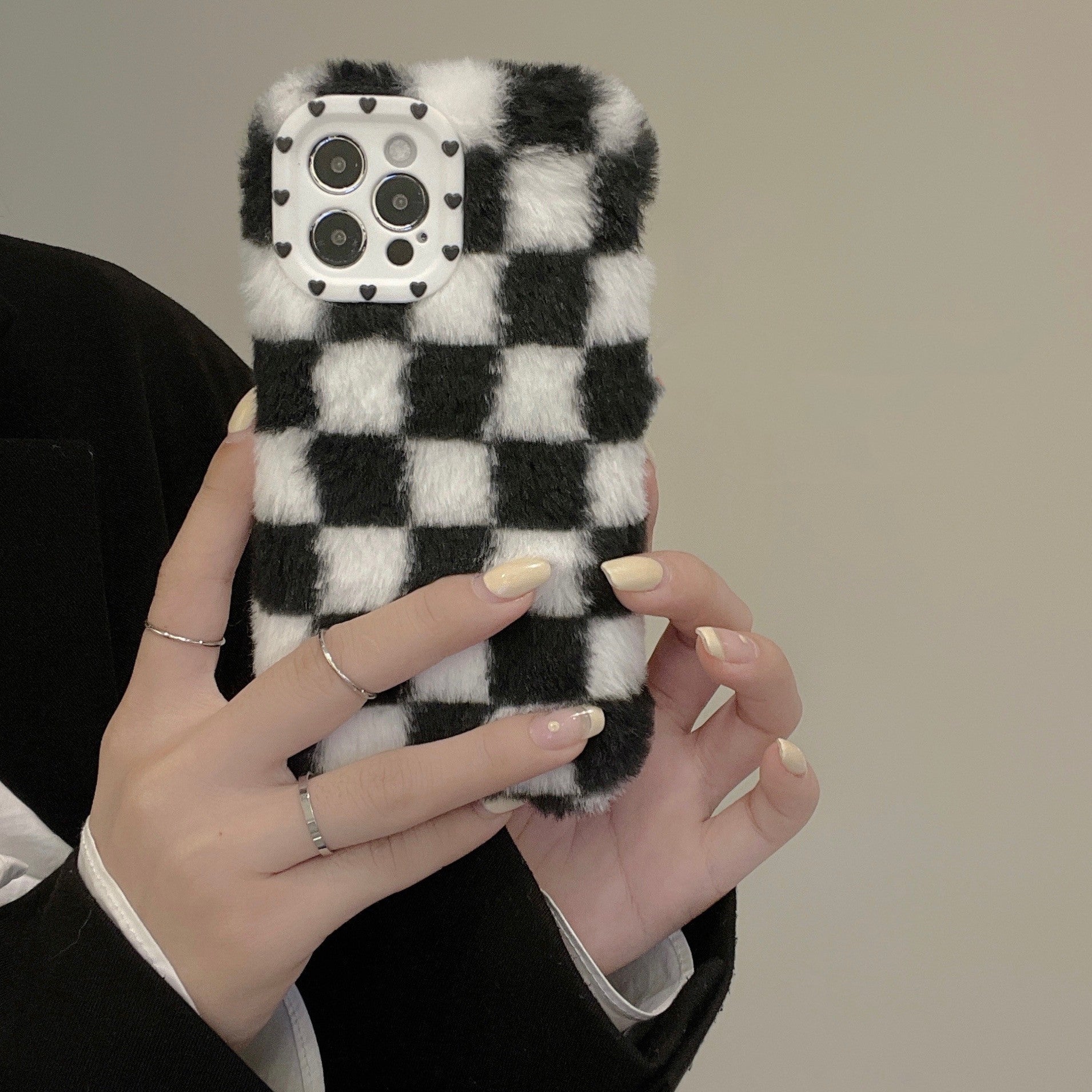 Plush Simple Black And White Cell Phone Case Shockproof Cover