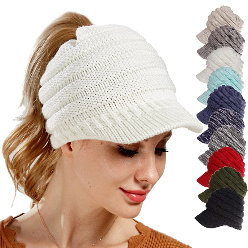 Women Ponytail Beanies Autumn Winter Hat