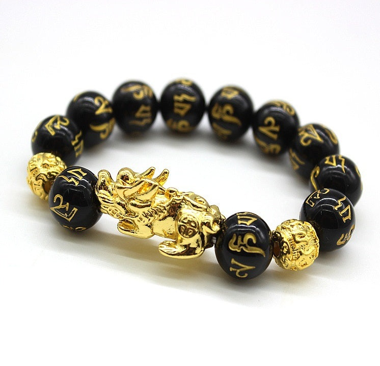 Women Natural Obsidian Leather  Bracelet
